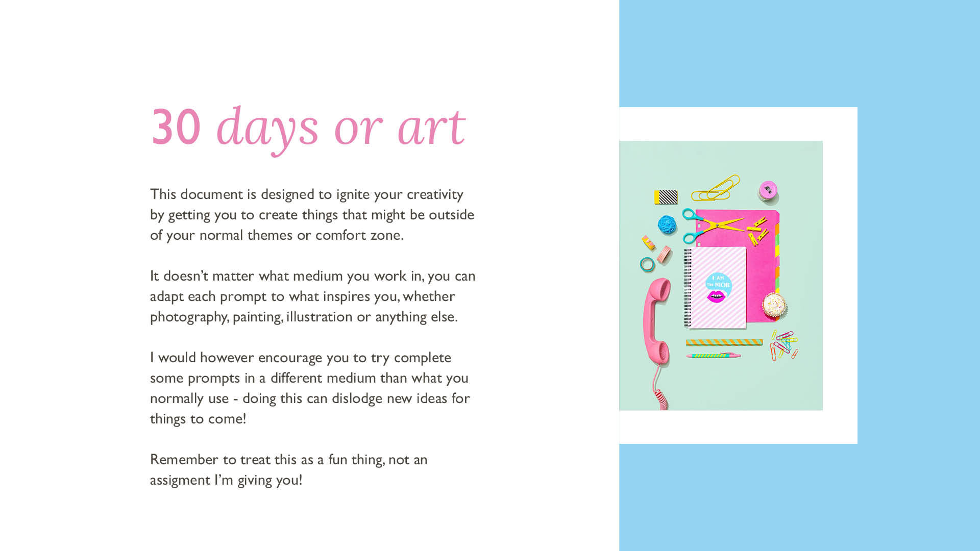 Free 30-Day Creative Prompts Calendar by HIYA CREATIVE